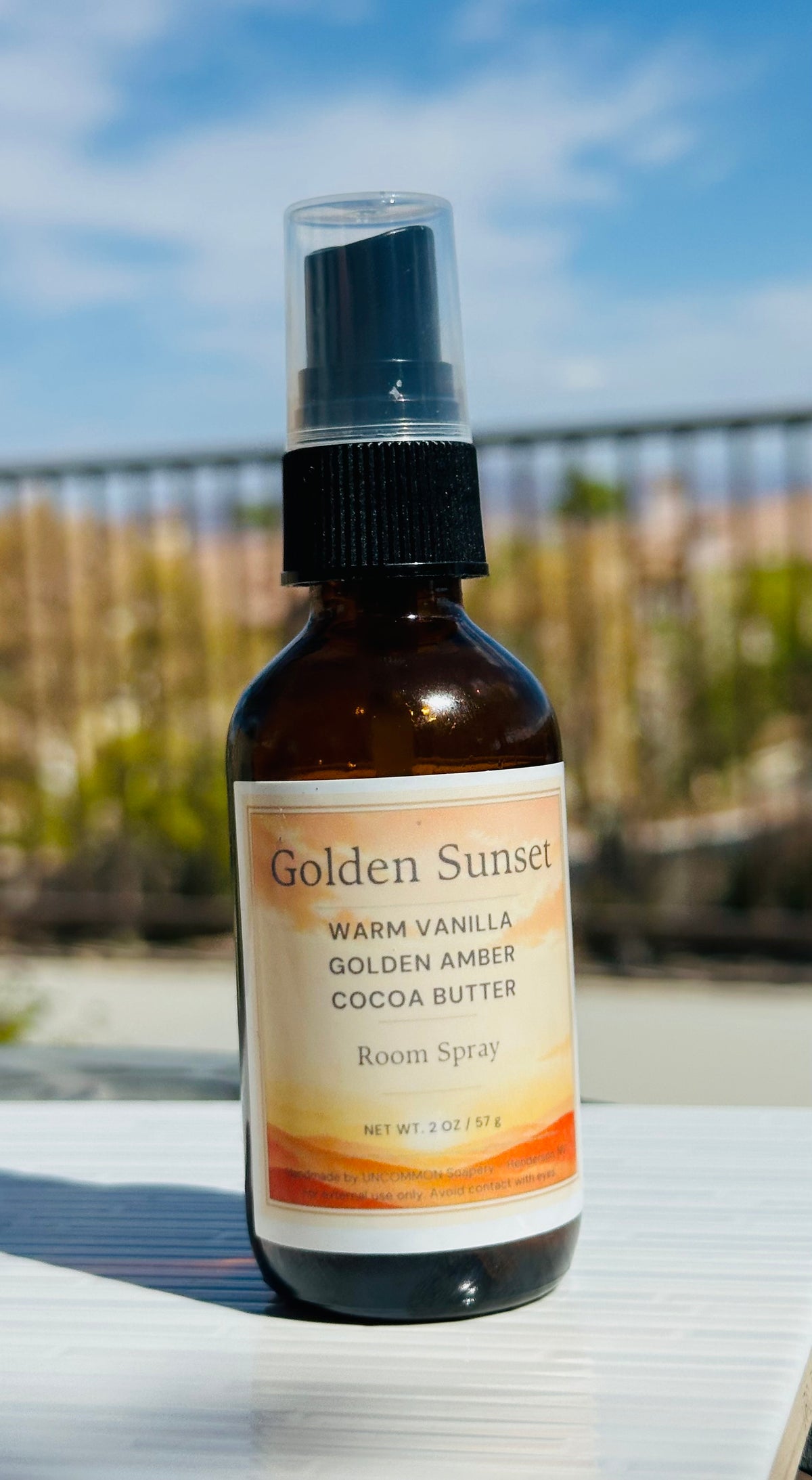 Golden Sunset 2oz Glass Amber Spray Pump, UNCOMMON Soapery