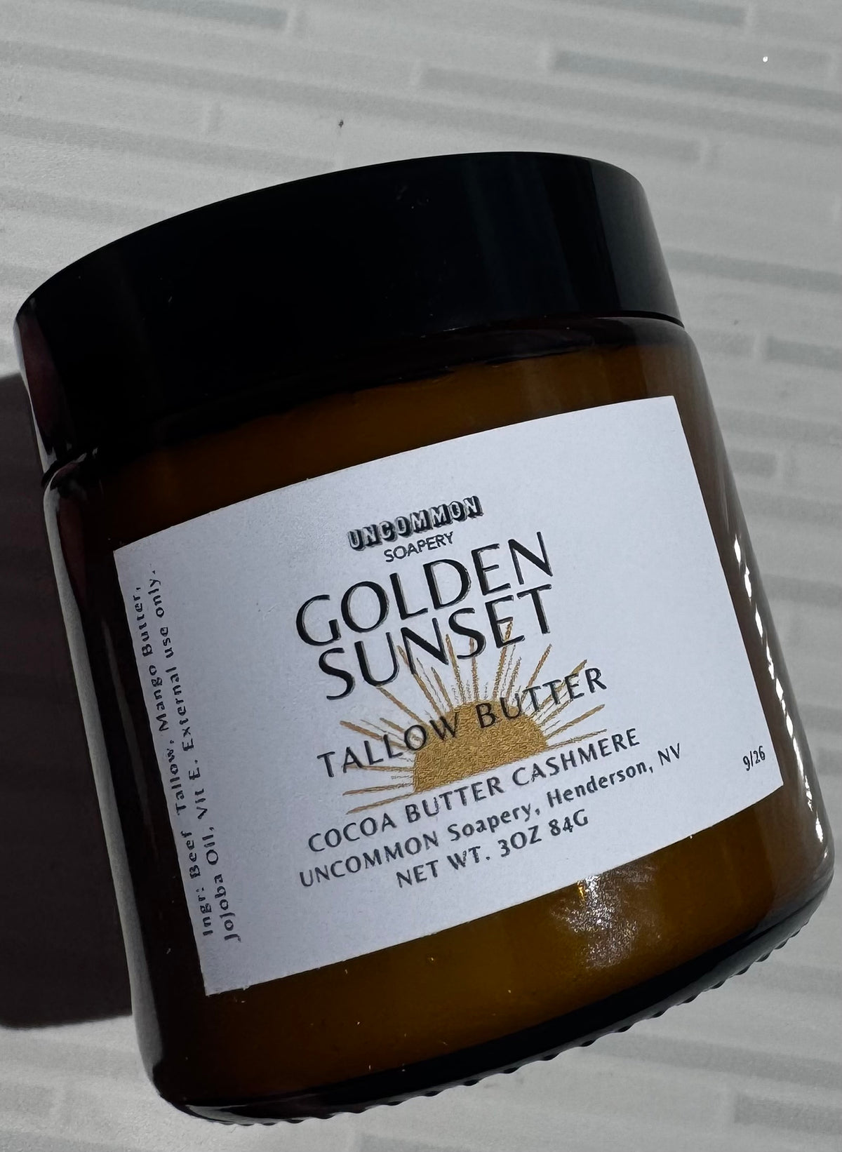Golden Sunset Tallow Butter Lotion 3oz Amber Jar, UNCOMMON Soapery