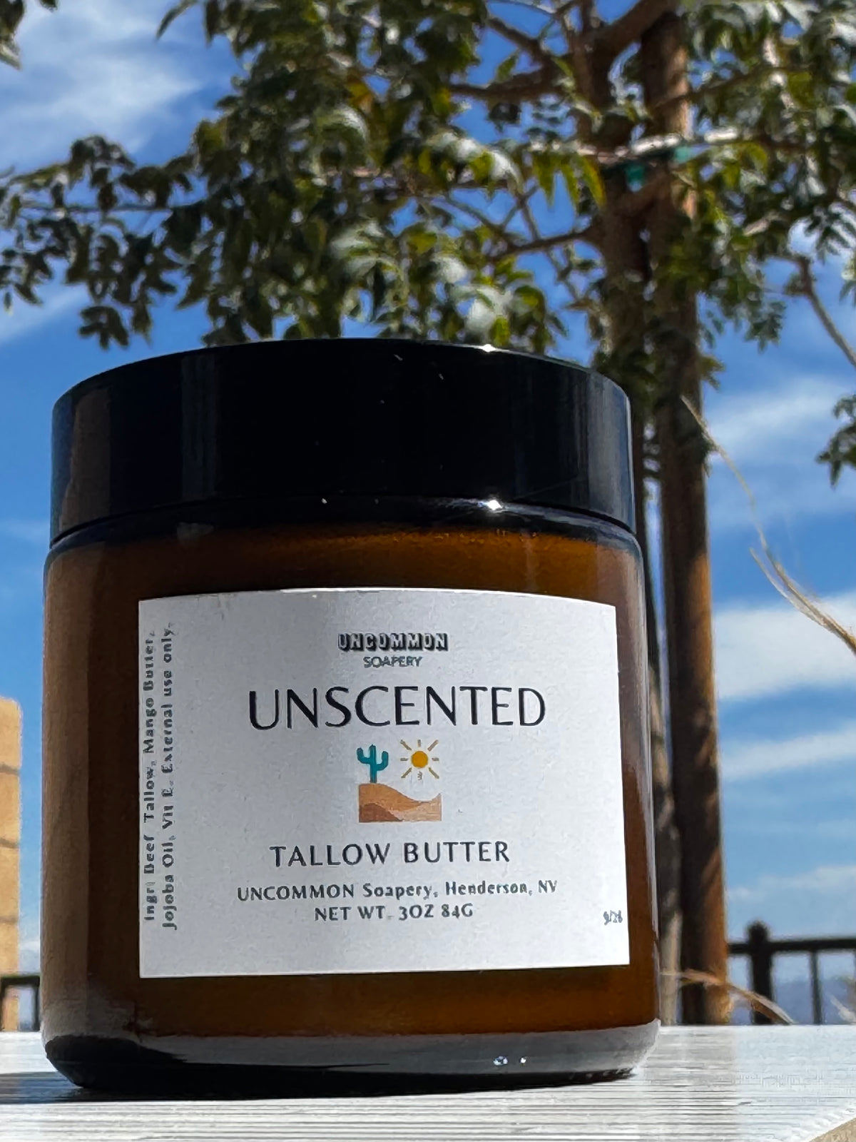 Unscented Tallow Butter Lotion 3oz Amber Jar, UNCOMMON Soapery